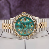 Rolex Datejust 36mm 18k YG & Steel Iced 2.50ct Diamond Blue Motif Dial Watch